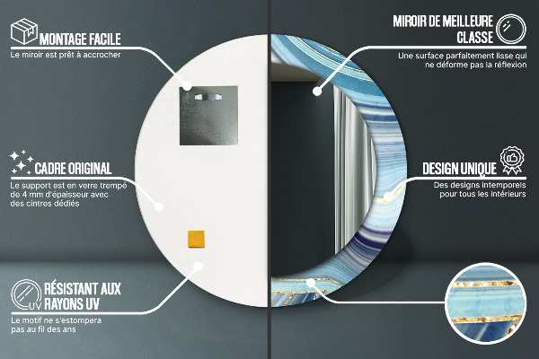 Espelho com moldura impressa redondo Mármore azul