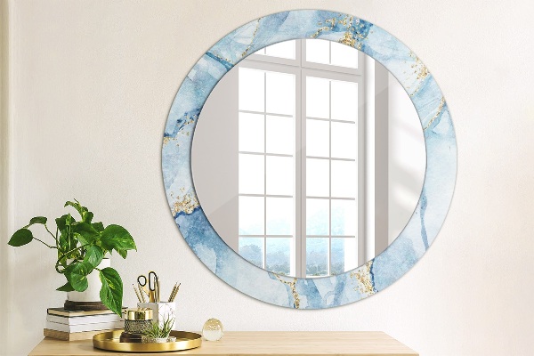 Espelho de parede circular decorativo Mármore azul dourado