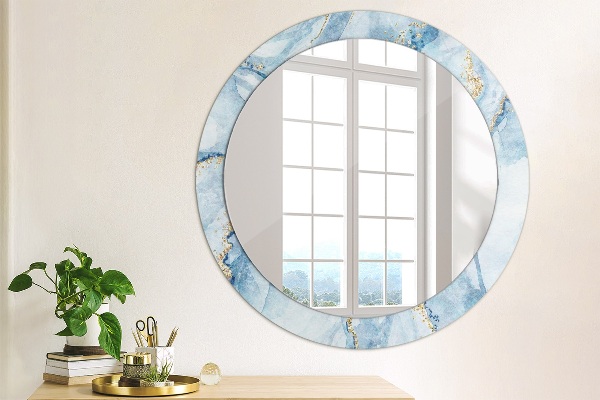 Espelho de parede circular decorativo Mármore azul dourado