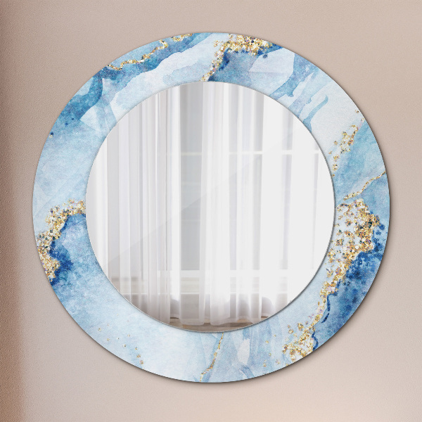 Espelho de parede circular decorativo Mármore azul dourado