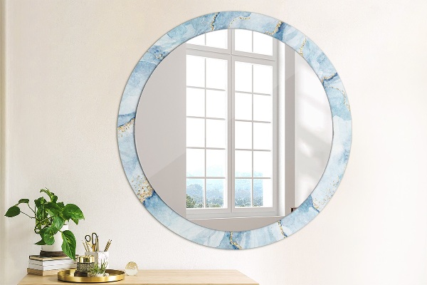 Espelho de parede circular decorativo Mármore azul dourado