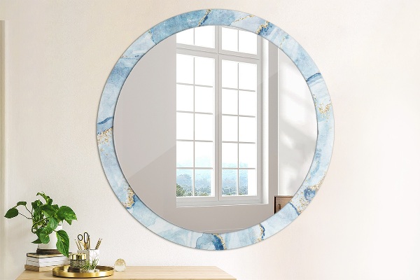 Espelho de parede circular decorativo Mármore azul dourado