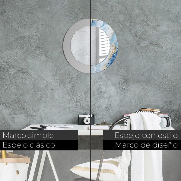 Espelho de parede circular decorativo Mármore azul dourado