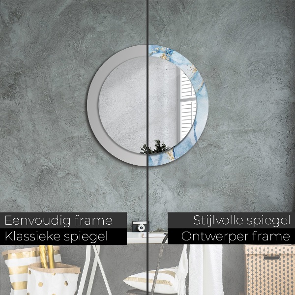 Espelho de parede circular decorativo Mármore azul dourado