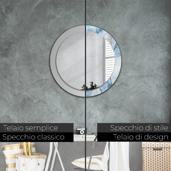 Espelho de parede circular decorativo Mármore azul dourado