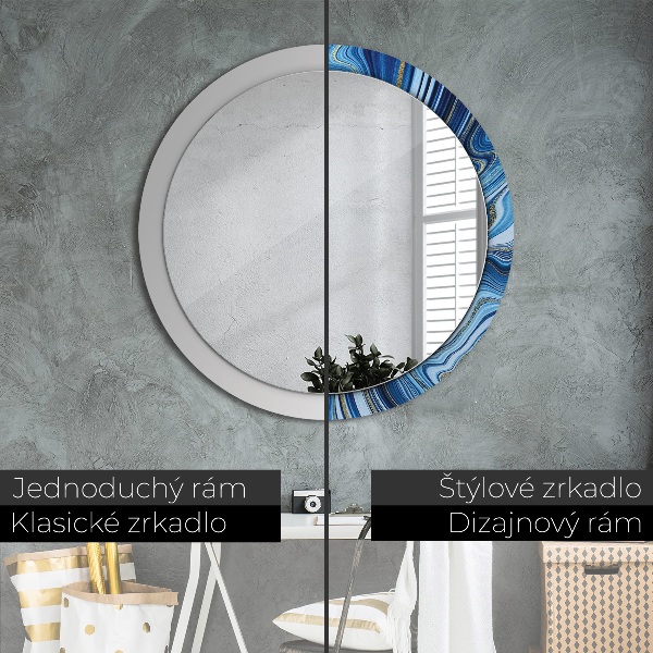 Espelho de parede circular decorativo Mármore azul