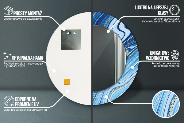 Espelho de parede circular decorativo Mármore azul