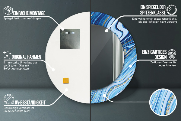 Espelho de parede circular decorativo Mármore azul