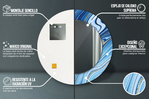 Espelho de parede circular decorativo Mármore azul