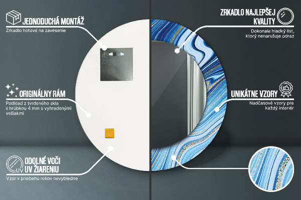 Espelho de parede circular decorativo Mármore azul