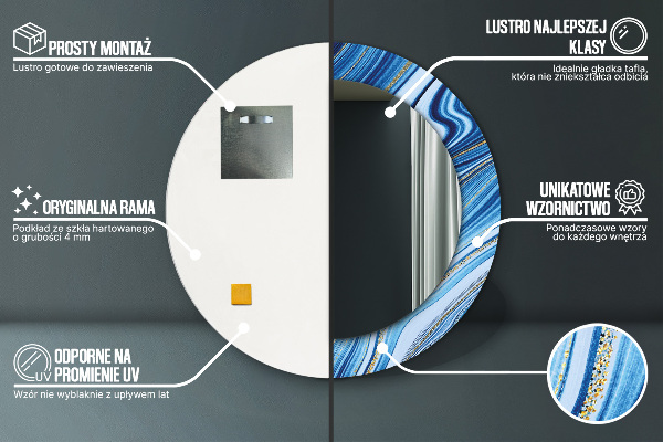Espelho de parede circular decorativo Mármore azul