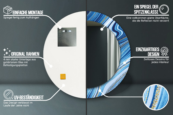 Espelho de parede circular decorativo Mármore azul
