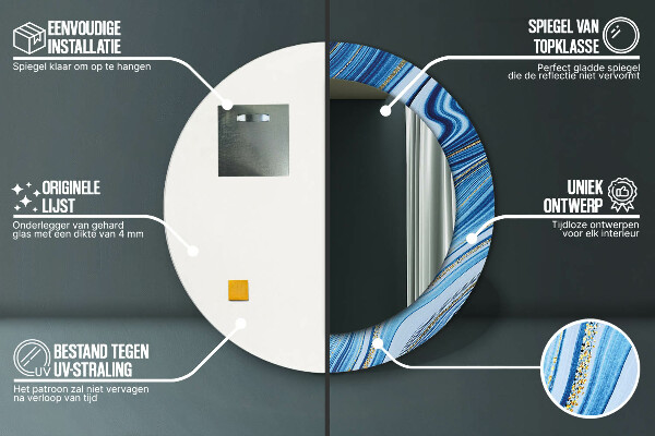 Espelho de parede circular decorativo Mármore azul