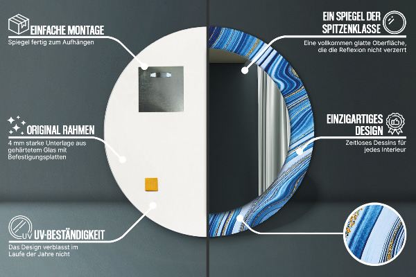 Espelho de parede circular decorativo Mármore azul