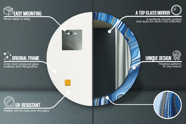 Espelho de parede circular decorativo Mármore azul