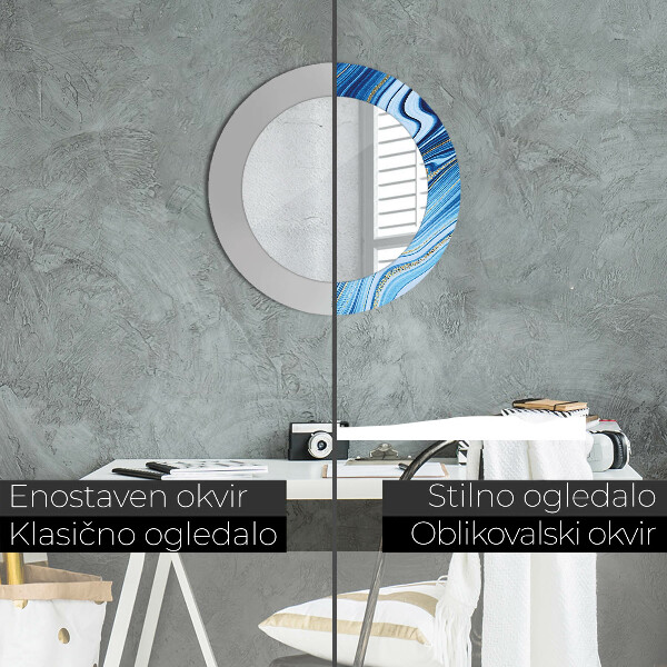 Espelho de parede circular decorativo Mármore azul