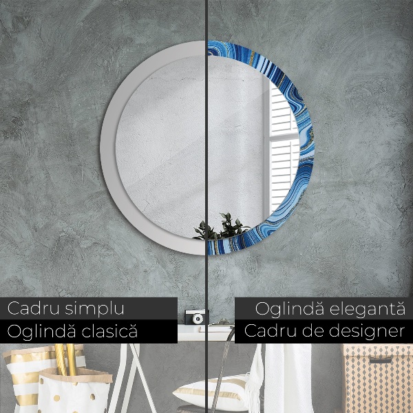 Espelho de parede circular decorativo Mármore azul