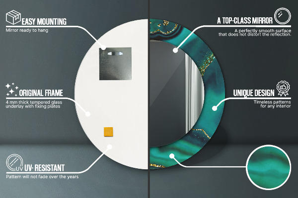Espelho de parede circular decorativo Mármore esmeralda