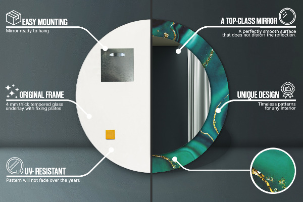 Espelho de parede circular decorativo Mármore esmeralda