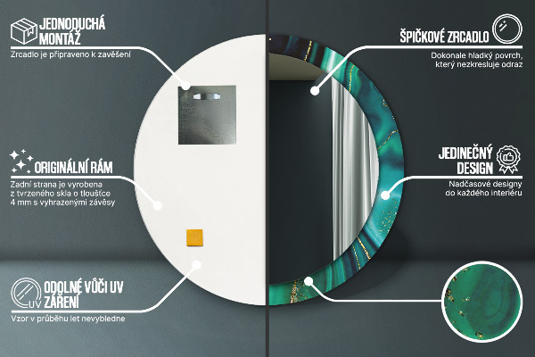 Espelho de parede circular decorativo Mármore esmeralda