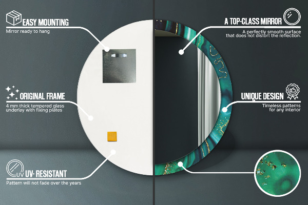 Espelho de parede circular decorativo Mármore esmeralda