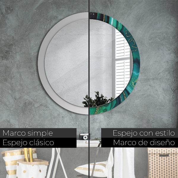 Espelho de parede circular decorativo Mármore esmeralda