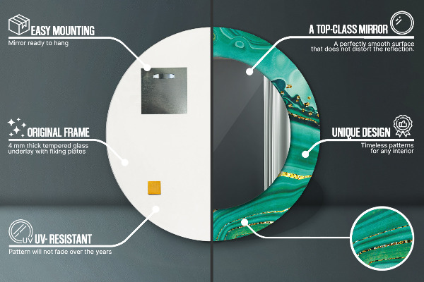 Espelho com moldura impressa redondo Mármore jaspe de ágata