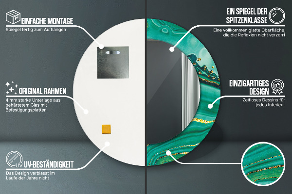Espelho com moldura impressa redondo Mármore jaspe de ágata