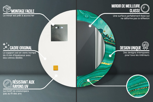 Espelho com moldura impressa redondo Mármore jaspe de ágata