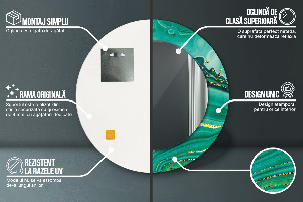 Espelho com moldura impressa redondo Mármore jaspe de ágata