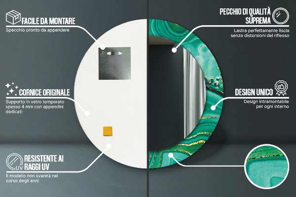 Espelho com moldura impressa redondo Mármore jaspe de ágata