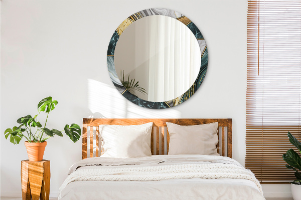 Espelho com moldura impressa redondo Mármore de ágata e ouro