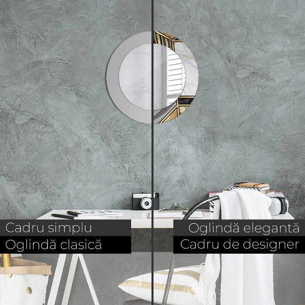 Espelho com moldura impressa redondo Mármore de ágata e ouro