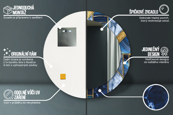 Espelho com moldura impressa redondo Mármore moderno