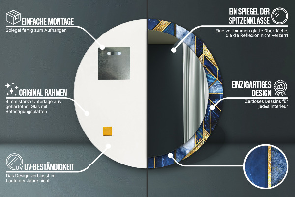 Espelho com moldura impressa redondo Mármore moderno