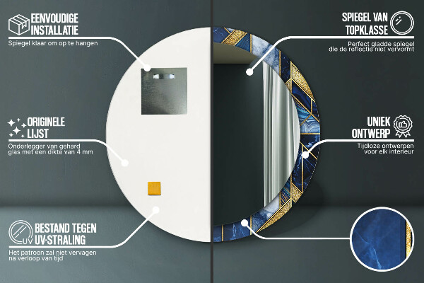 Espelho com moldura impressa redondo Mármore moderno