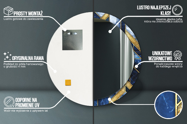 Espelho com moldura impressa redondo Mármore moderno