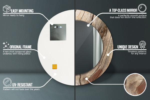 Espelho com moldura impressa redondo Madeira rachada