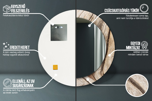 Espelho com moldura impressa redondo Madeira rachada