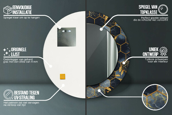 Espelho de parede circular decorativo Hexágono de mármore