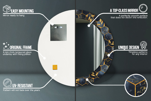 Espelho de parede circular decorativo Hexágono de mármore