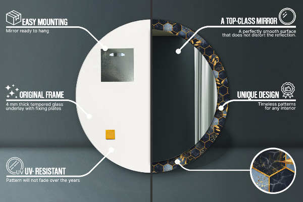 Espelho de parede circular decorativo Hexágono de mármore