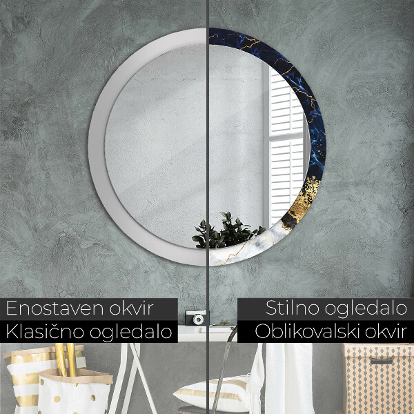 Espelho de parede circular decorativo Mármore azul