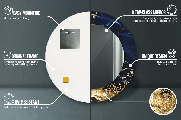 Espelho de parede circular decorativo Mármore azul