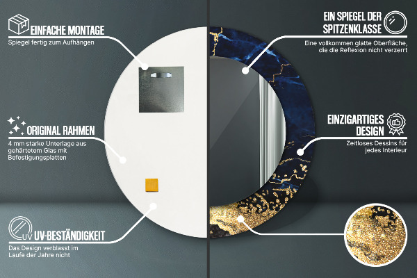 Espelho de parede circular decorativo Mármore azul