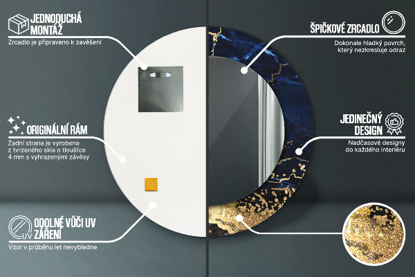 Espelho de parede circular decorativo Mármore azul