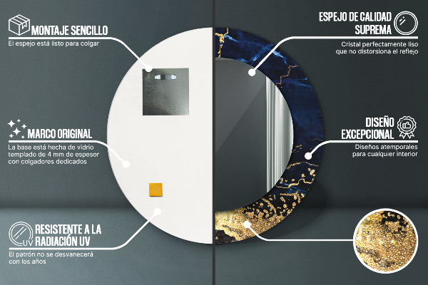 Espelho de parede circular decorativo Mármore azul