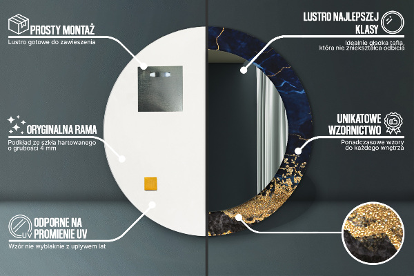 Espelho de parede circular decorativo Mármore azul