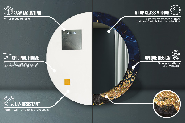 Espelho de parede circular decorativo Mármore azul