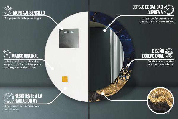 Espelho de parede circular decorativo Mármore azul